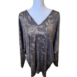 White House Black‎ Market Womens Gray Floral Metallic  V Neck Dolman Top Size L